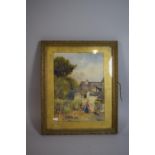 A Gilt Framed Water Colour Depicting Stone Farm House with Figure Opening Gate to Foreground