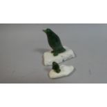 Two Jade Penguins on White Stone Bases, the Tallest 8cm High