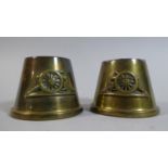 A Pair of Royal Artillery Trench Art Inkwells, Each 5cm high