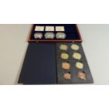 A Cased Set of Eight British Euro Coins and Three Proof Bank Not Coins