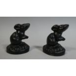 A Pair of Small Cast Metal Door Stops in the Form of Mice, Each 8cm High