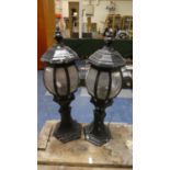 A Pair of Painted Metal Gate Post Lamps, Each 57cm high