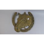 A Large Brass Horse and Horseshoe Wall Hanging, 39cm High