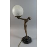 A Modern Art Deco Style Table Lamp of Nude on Tip-toes Standing on Stepped Octagonal Plinth, 49cm