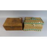 A Wicker Sewing Box with Contents Together with a Leather Covered Sewing Box Containing Cottons etc