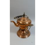 An Early 20th Century Copper Spirit Kettle with Burner on Circular Base and Brass Supports, 28cm