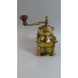 A Vintage 20th Century Brass Coffee Grinder with Wooden Handle, 26cm High