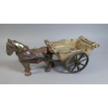 An Enamelled Cast Metal Model of Horse and Cart, 35cm Long