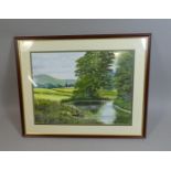 A Framed Water Colour Depicting Children Fishing in Rural Pool, Signed Pat Pennington, 46cm Wide