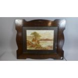 An Oak Framed Watercolour Depicting Mountain Lake, Frame 68cm Wide