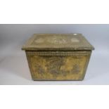 A Brass Slipper Box, the Hinged Lid and Front Decorated in Relief with Galleons, 41cm Wide