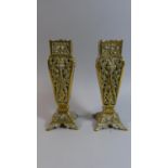 A Pair of Pierced Brass Vases, 22cm High