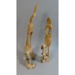 A Pair of Root Carved Studies of Herons