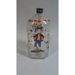 An Early 19th Century Hand Blown Glass Flask with Screw Top and Enamelled Decoration Depicting