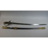 A Brass Mounted Cavalry Sword, Wire Grip with Brass Guard Inscribed CS and the Blade Engraved CSA,