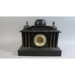 A French Black Slate Mantle Clock of Architectural Form with Eight Day Movement, 40.5cm Wide