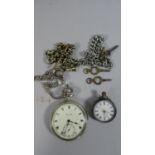 A Collection of Two Pocket Watches, Two Watch Keys, Three Watch Chains Etc