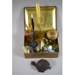 A Collection of Curios to Include Carved Wooden Inkwell, Silver Napkin Ring, Silver and other