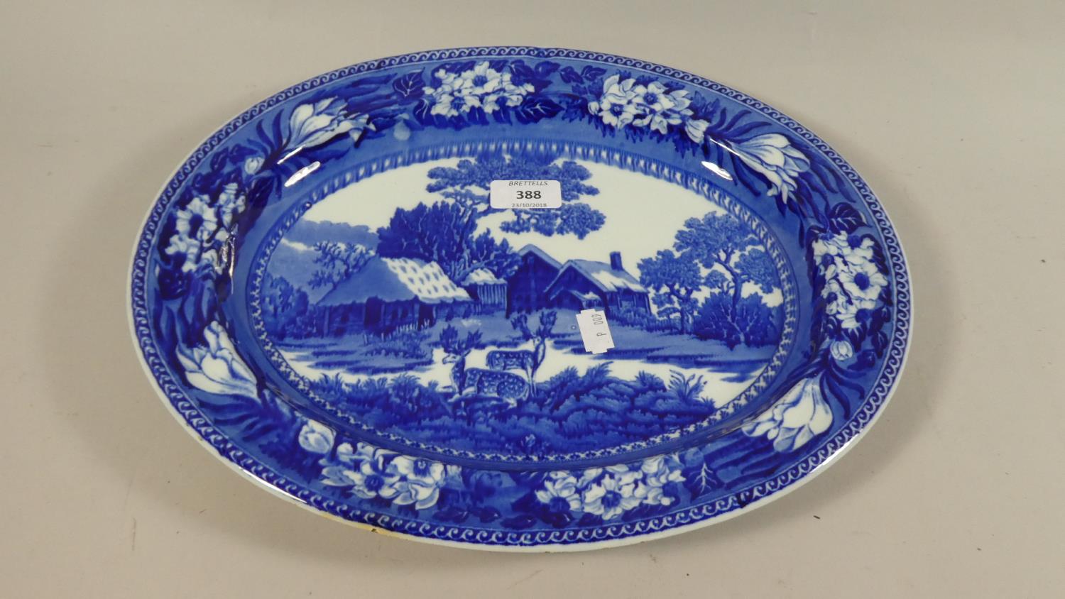 A Wedgwood Fallow Deer Flow Blue Meat Plate, 37cm Wide