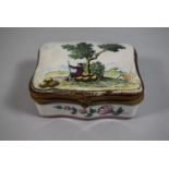 A Delft Serpentine Trinket Box, Lid Decorated with Farmer Resting Under Tree, 11cm Wide