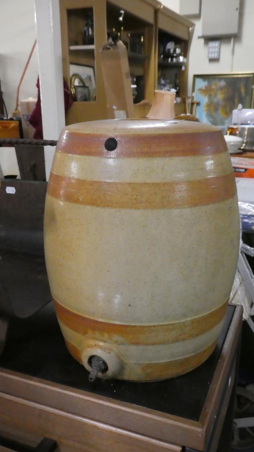 A Glazed Stoneware Barrel, 35cm High