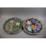 A Pair of Oriental Ceramic Wall Hanging Chargers Decorated with Birds and Flowers, 47cm Diameter