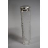 A Silver Topped Glass Cylindrical Bottle, 15cm High