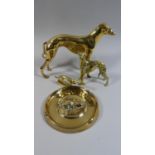 A Collection of Three Brass Greyhound Figures Together with Ashtray with Greyhound Head