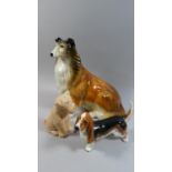 A Collection of Three Dog Ornaments to Include Beswick Basset Hound, Sylvac Terrier and Capstone