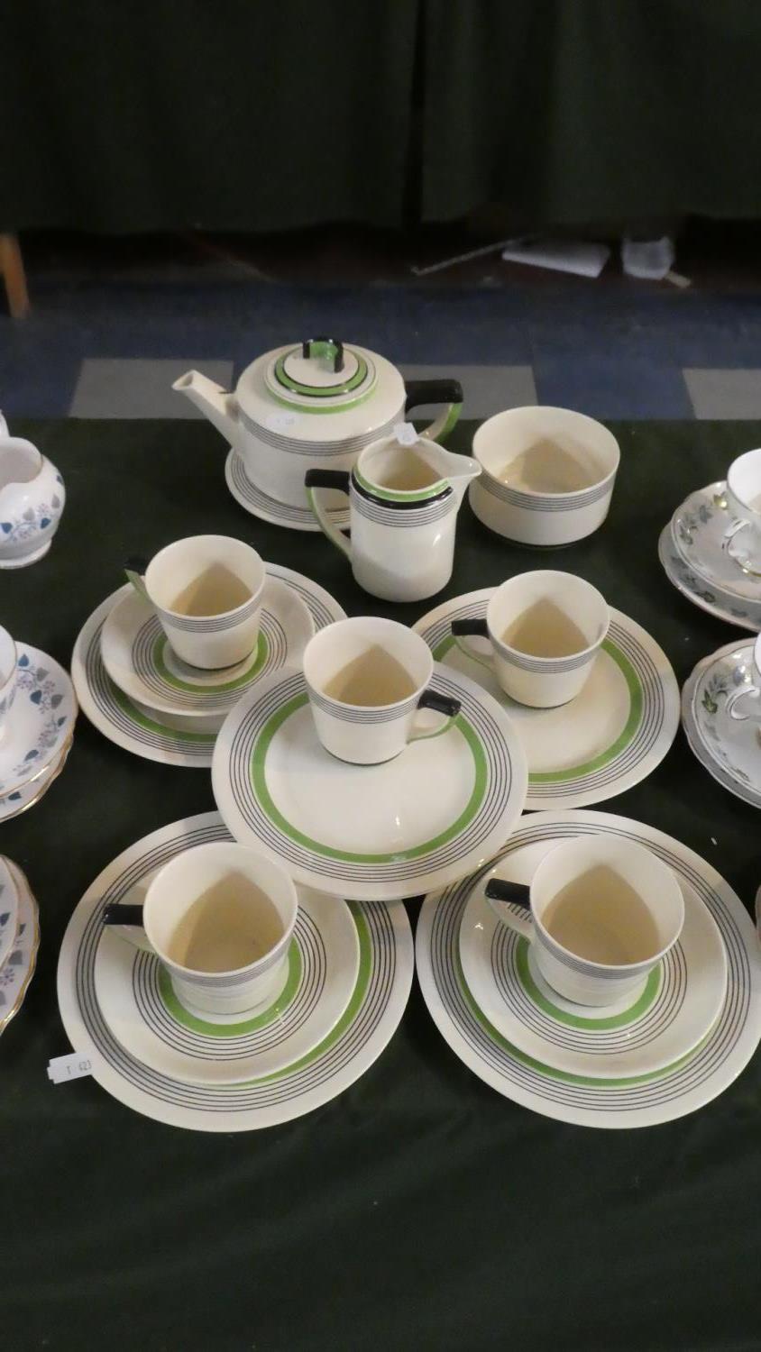 An Art Deco Royal Doulton Radiance Pattern Part Tea Set to Include Cups Saucers, Side Plates,