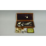 A 19th Century Mahogany Box Containing Hat Pins, Cufflinks Studs, Costume Jewellery