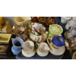 A Tray of Ceramic Jugs, Vases, Storage Jars, Capodimonte Sugar Bowl etc