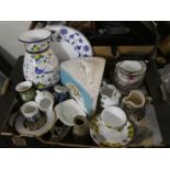 A Box of Ceramics to Include Large Cheese Dish, Teawares, Vases, Jugs etc