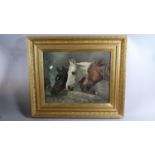 A Gilt Framed Print of Three Horses Drinking, 46cm Wide