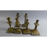 Three Late Victorian Pairs of Brass Candle Sticks