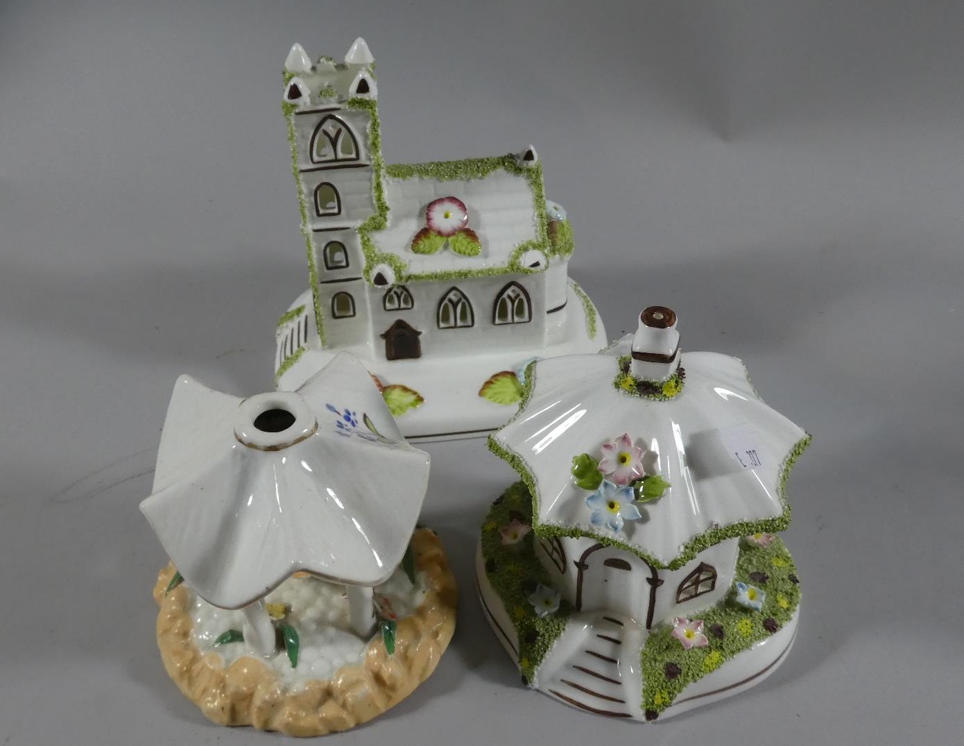 A Collection of Ceramics to Include Coalport Umbrella House and Village Church Together with a