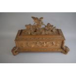 A Large Black Forest Carved Jewellery Box with Floral and Leaf Mounts, Bird Finial (Wing AF) and