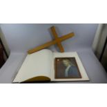 A Framed Print of Jesus, Crucifix and Large Bound Volume, William Blake's Illustrations to the Bible