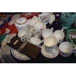 A Tray Containing Various Ceramics to Include Wedgwood Raspberry Teacups and Saucers, Aynsley Little