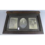 An Edwardian Oak Triptych Photo Frame Containing Photographs of WWI Soldier, 43cm Wide