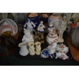 A Tray Containing Figural and Animal Ornaments, Masons Potpourri Jar, Candle Sticks, Portmeirion