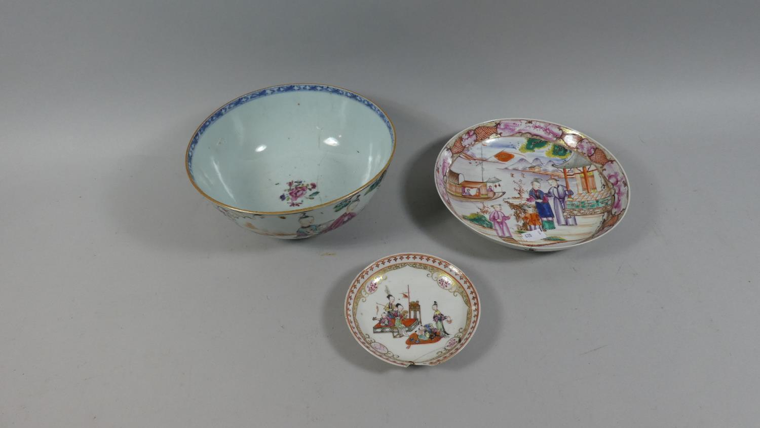 A Collection of Three Chinese Ceramics to Include Footed Bowl, Ceramic Dish Decorated with Mother