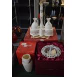 A Collection of Three Boxed Ceramic Items to Include Donegal Vase, Celtic Weave Basket, Leeds Ware