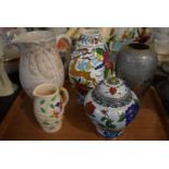 An Indian Enamelled Brass Vase, Oriental Cloisonne Vase, Beswick Palm Tree Jug no.1073 etc