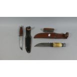 Two Hunting Knives with Scabbards Together with a Multi Tool Knife, One Blade AF