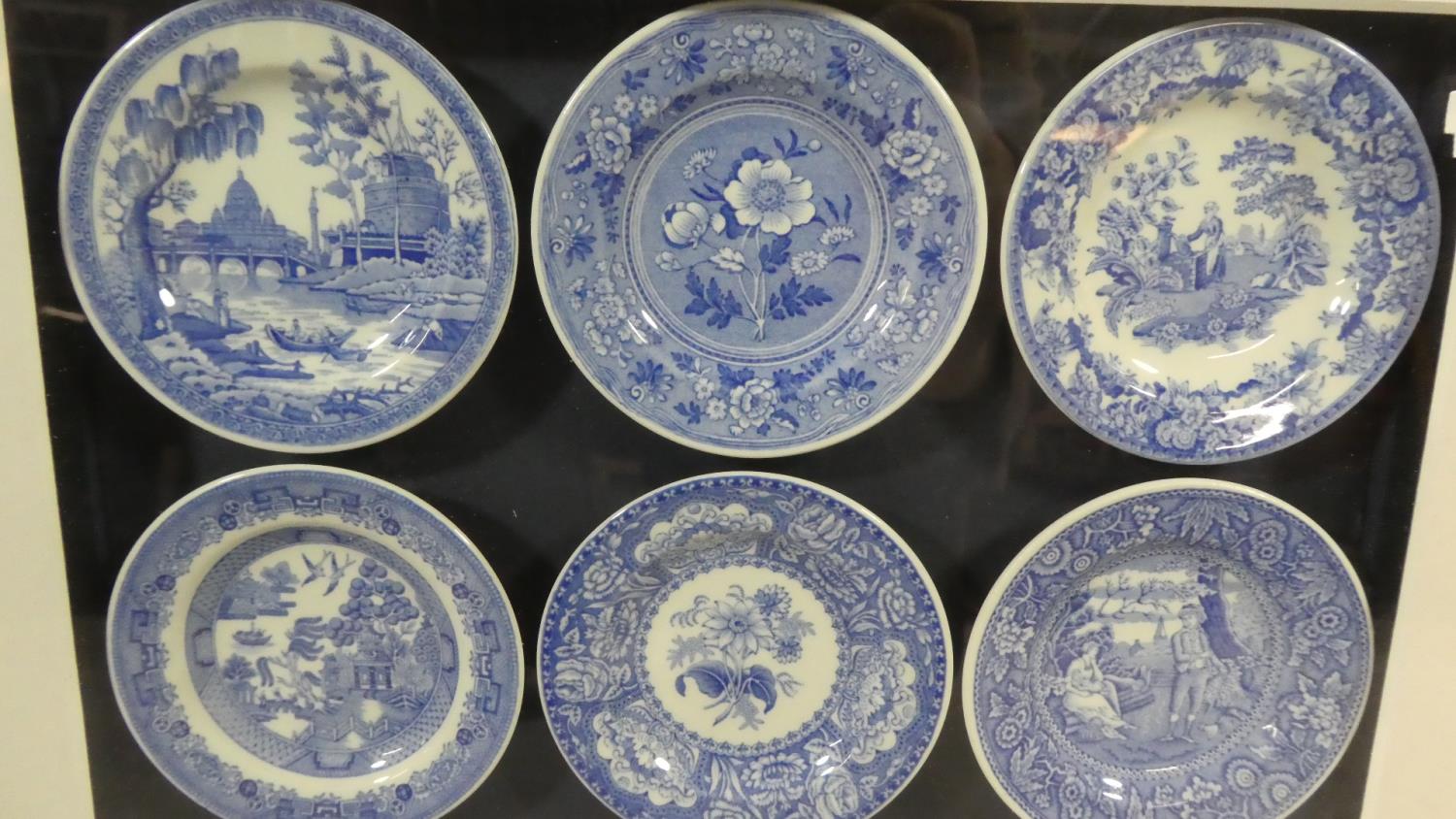 A Framed Set of Six Spode Blue Room Collection Pin Dishes, 37cm Wide - Image 2 of 5