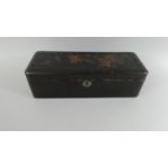 An Oriental Lacquered Ladies Glove Box, Decorated with Birds and Flowers, With Part Paper Label