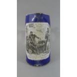 A French 19th Century Blue Glazed Tankard (Missing Lid) with Transfer Printed Comical Scene