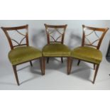 A Set of Six 19th Century Bar Back Mahogany Framed Dining Chairs with Brass Inlay