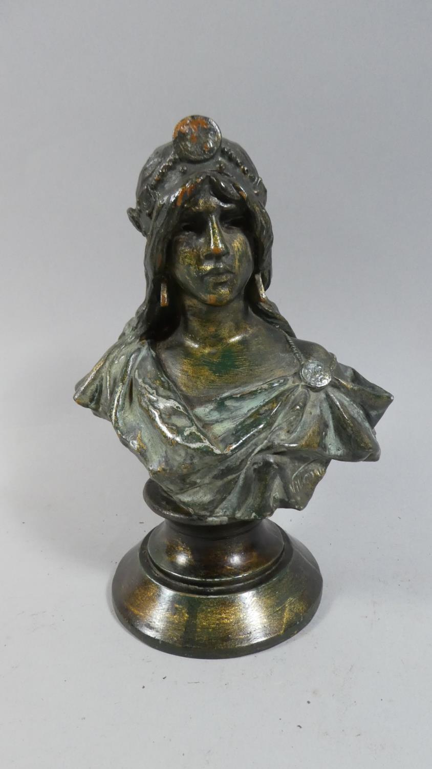 An Early 20th Century Continental Cold Painted Plaster Bust of Judith Signed Villanis (Emmanuel